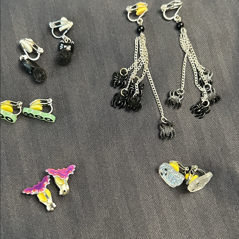 Kids Halloween Clip On  Earrings Set - Black and Silver